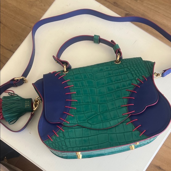 NEW! Rare Thale Blanc- Multicolor Audrey Croc-Embossed Crossbody/Top Handle Bag - Picture 4 of 16